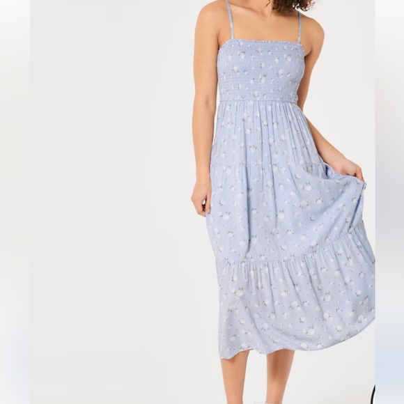 Hollister Dresses Hollister Smocked Bodice Midi Floral Dress Blue